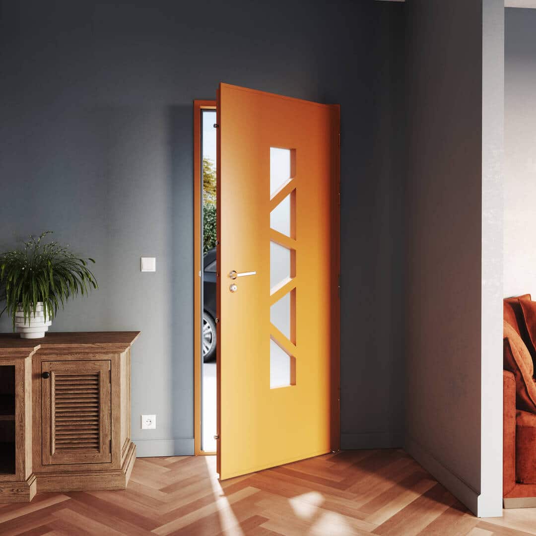 Porte blindée pavillonnaire intégrée à une maison contemporaine